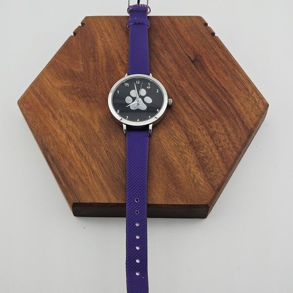 Animal Rescue Silver Tone Pawprint Dial Watch Purple Band Dog Cat Pet Lover TLC - Picture 4 of 6